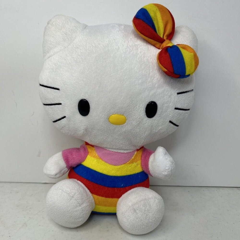 TY Sanrio‎ Hello Kitty With Rainbow Bow 12" Plush Missing Cupcake